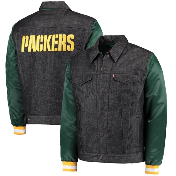 Green Bay Packers NFL x Levi's Denim Varsity Trucker Button-Up Jacket - Picture 13 of 13